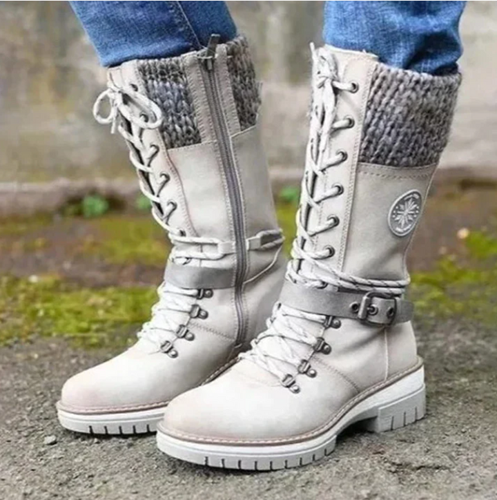 Winterstiefel Schnürung Mittelrohr Stilvolle Damenstiefel