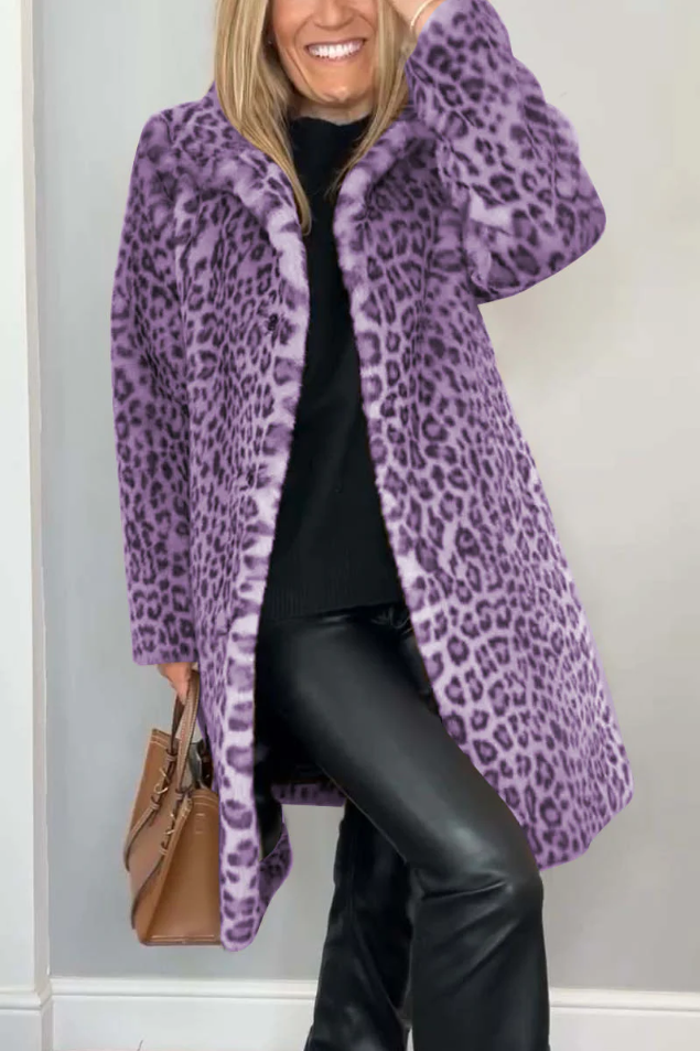 Stylische Damen Winterjacke Leopard Muster