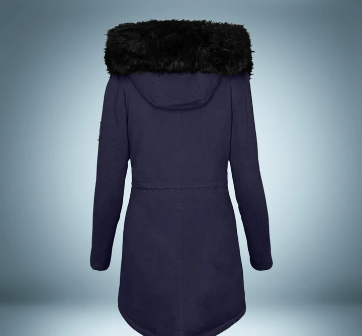 Stylische Parka Damen Schwarz Pelzbesatz - IdealeKleiden