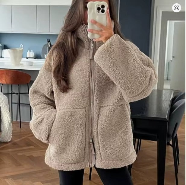 Warme Sherpa Jacke Damen Zip