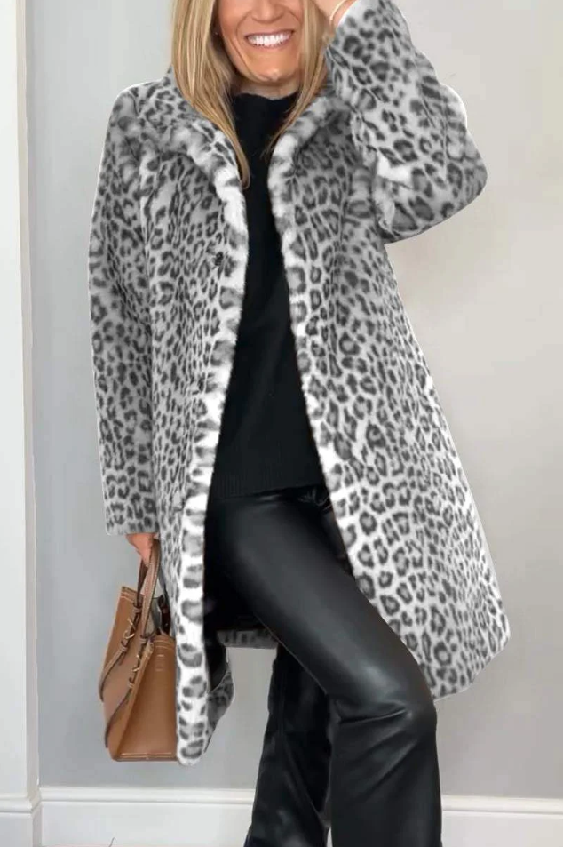 Stylische Damen Winterjacke Leopard Muster