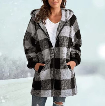 Kuscheljacke Karomuster Kapuze Winter