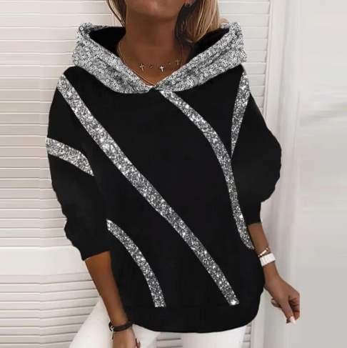 Lässiger Hoodie mit Glitter-Print