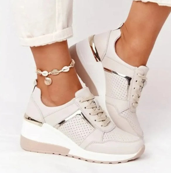 Leder-Schnürschuhe Bequem Keilabsatz Herbst