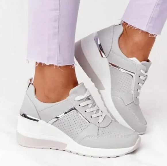 Leder-Schnürschuhe Bequem Keilabsatz Herbst