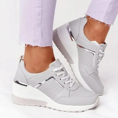 Leder-Schnürschuhe Bequem Keilabsatz Herbst
