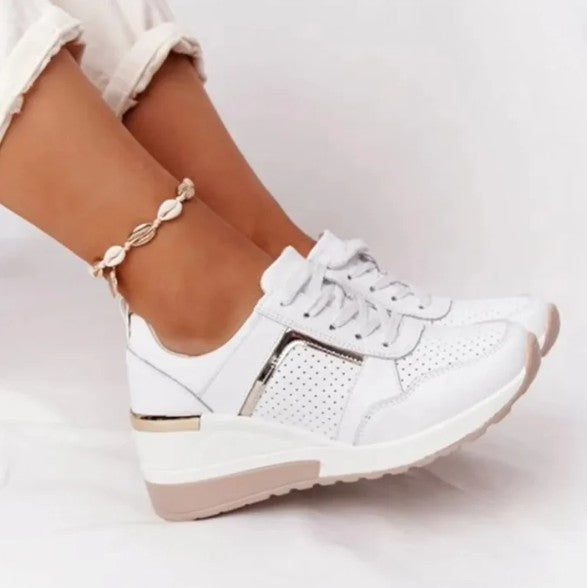 Leder-Schnürschuhe Bequem Keilabsatz Herbst - IdealeKleiden