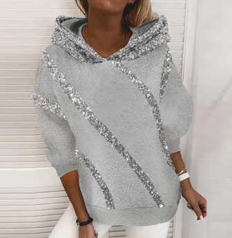 Lässiger Hoodie mit Glitter-Print