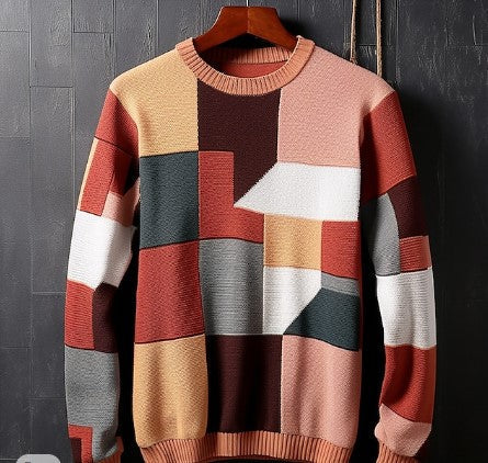 Männer Pullover Karierter Farben Block