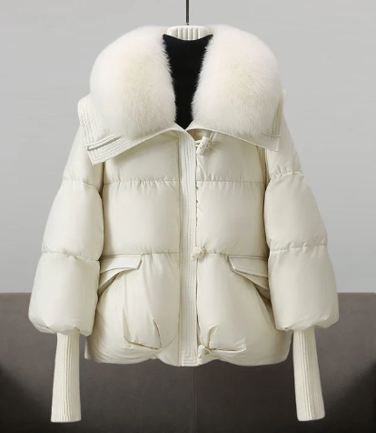 Elegante Steppjacke Damen Pelz Verziert