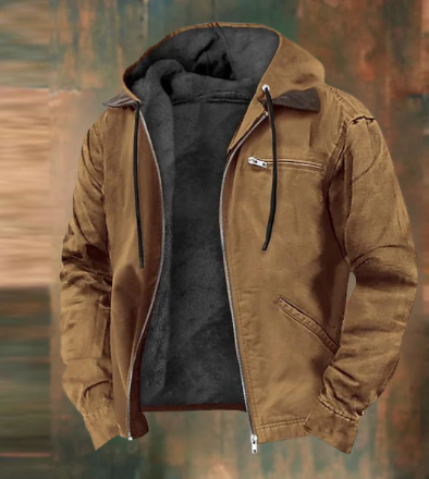 Robuste Herrenjacke Kapuze Reißverschluss Weich Fleece - IdealeKleiden