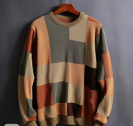 Männer Pullover Karierter Farben Block
