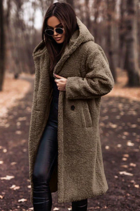 Laura - Stylisher Langmantel Teddy Look
