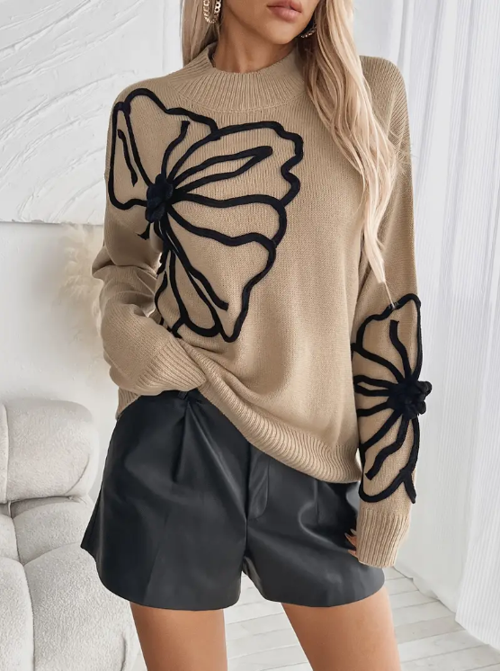 Damenschal Strickpullover Blumenmuster - IdealeKleiden