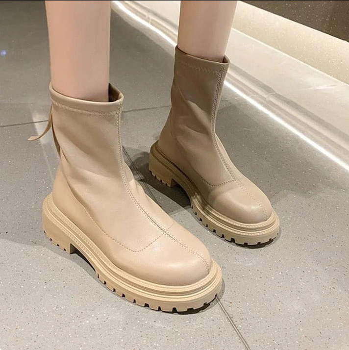 Damen Stiefel Modern Lederoptik
