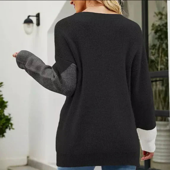 Bunt Sweatshirt Frauen Bicolor Lässig - IdealeKleiden