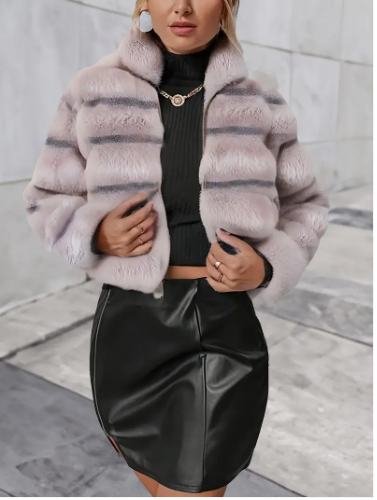 Kunstpelz-Jacke Damen Modern Reißverschluss - IdealeKleiden