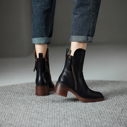 Damen Stiefelette Echtleder Blockabsatz