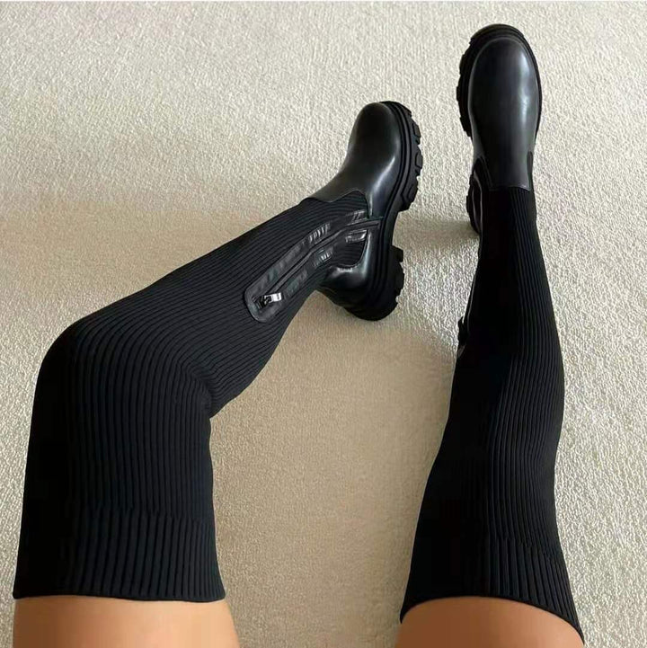Damen Stiefel Großsohlige Blockabsatz Schuhe - IdealeKleiden