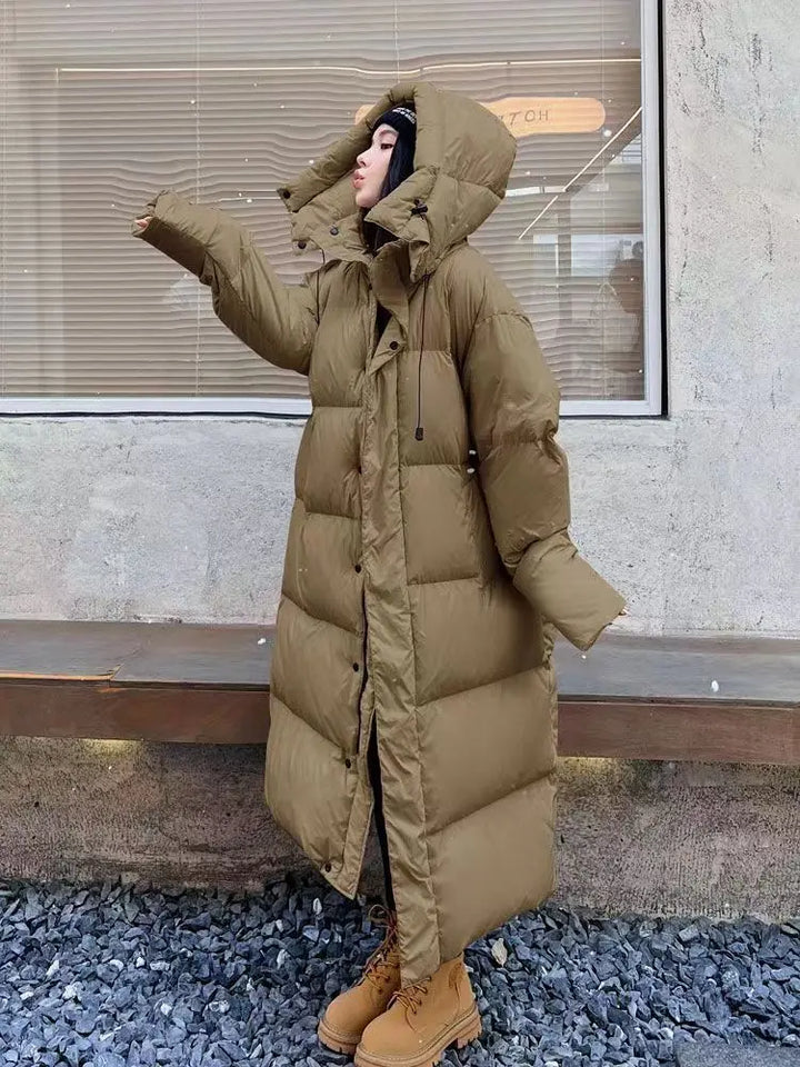 Lange Damenpufferjacke Warm Kapuze Winter