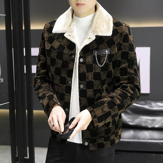 Karierte Cordjacke Herren Trendy - IdealeKleiden