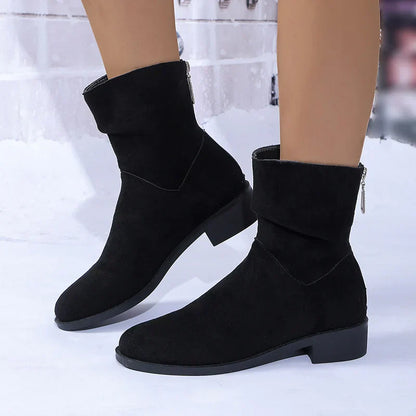 Damen Stiefeletten Mittelhohem Absatz Reißverschluss - IdealeKleiden