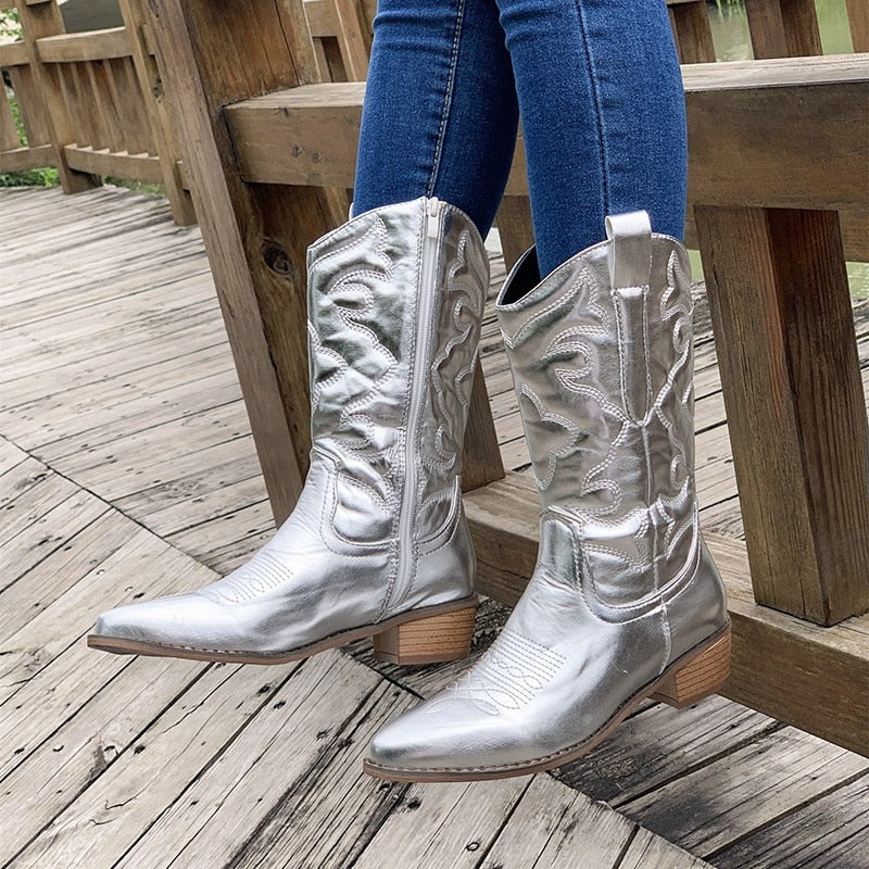Retro Western Stiefel Mittlerer Schaft Neon Spitze