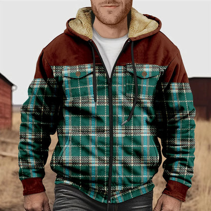 Herren Flanellhemd Kariert Fleece Warm Kapuze