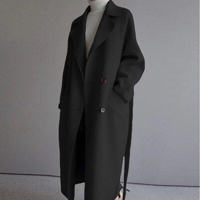 Elegante Damen Wollmantel Lang