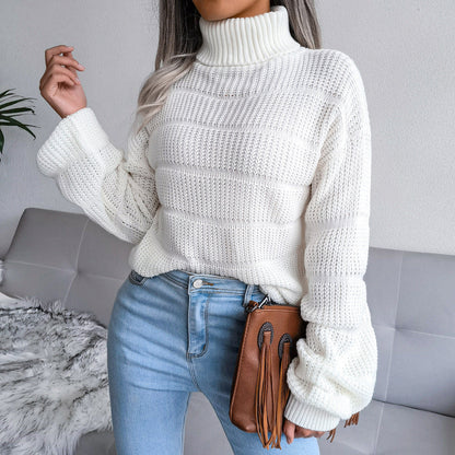 Weicher Rollkragenpullover Gemütlich Weiss - IdealeKleiden