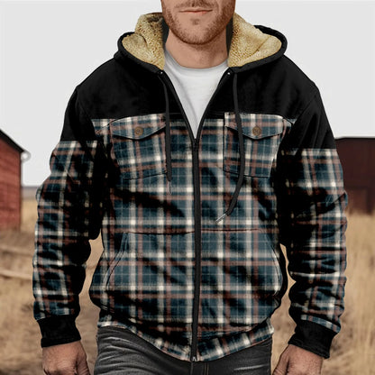 Herren Flanellhemd Kariert Fleece Warm Kapuze