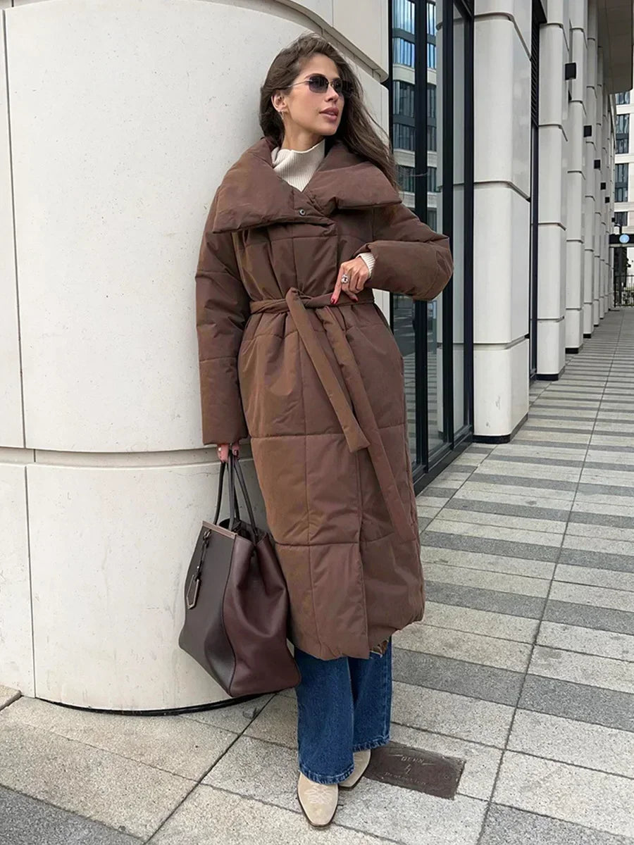 Winterparka Damen Steppjacke Lang mit Gürtel
