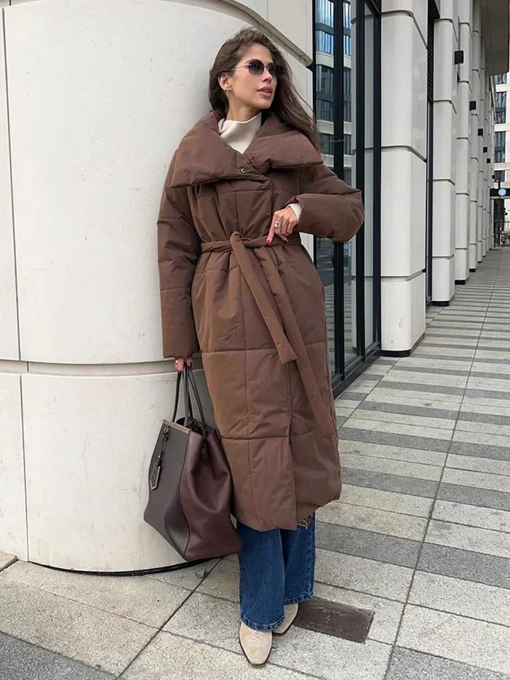 Winterparka Damen Steppjacke Lang mit Gürtel