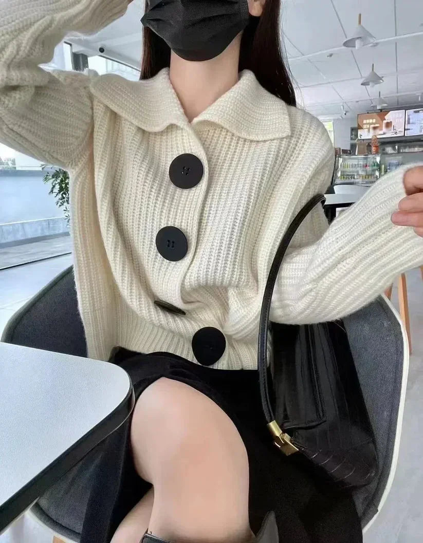 Elegante Strickjacke Damen Knopfverschluss - IdealeKleiden
