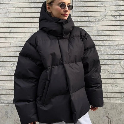 Übergroße Pufferjacke Warm Kapuzen Wintermantel - IdealeKleiden
