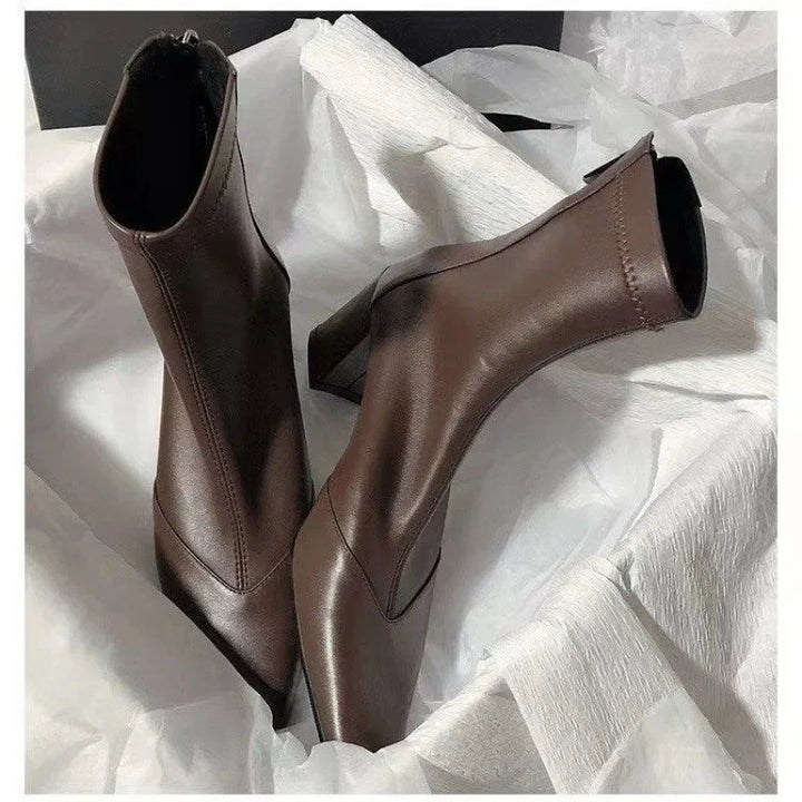 Stilvolle Stiefel Damen High Heels Chunky Spitze