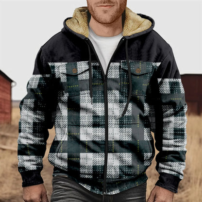 Herren Flanellhemd Kariert Fleece Warm Kapuze