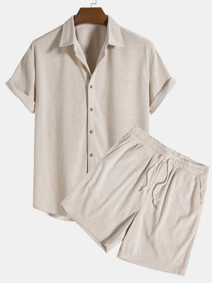 Herren Sommer Set Kurzarm Hemd Shorts - IdealeKleiden