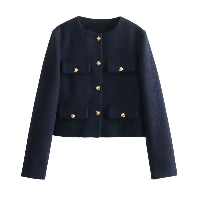 Elegante Damenjacke Bouclé-Stoff Goldknöpfe