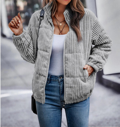 Winterjacke Damen Samt Rippen Optik