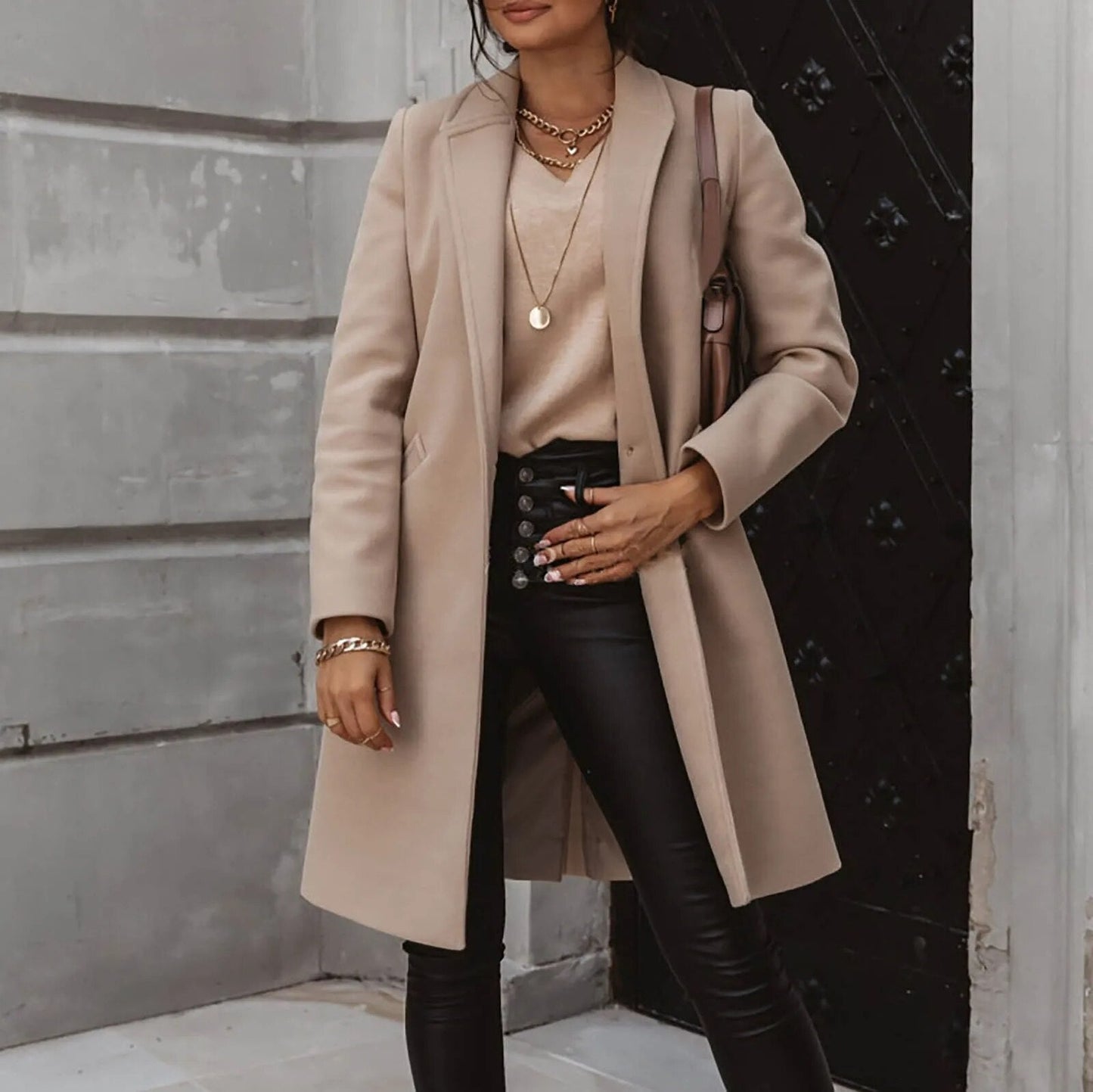 Damen Mantel Wollmischung Klassisch Elegant