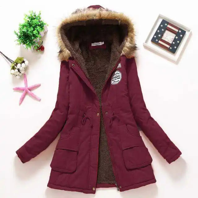 Warme Winterjacke Damen Kapuze Gefüttert