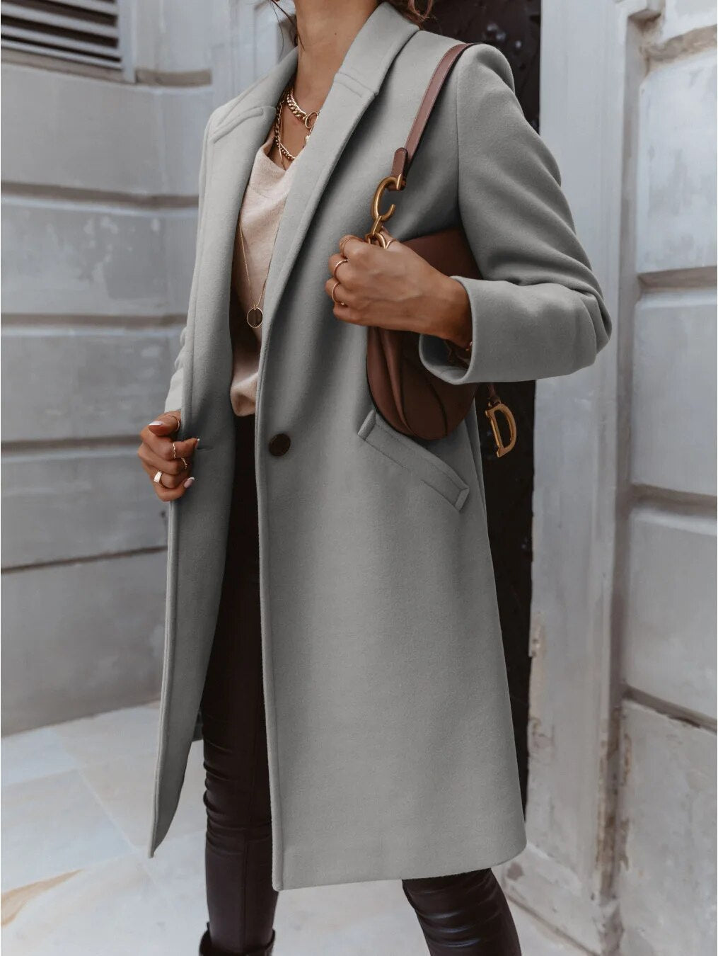 Damen Mantel Wollmischung Klassisch Elegant