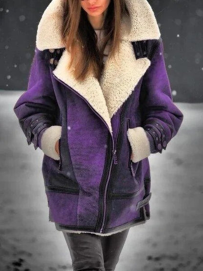 Stilvolle Damenjacke Wildleder Sherpa Mantel