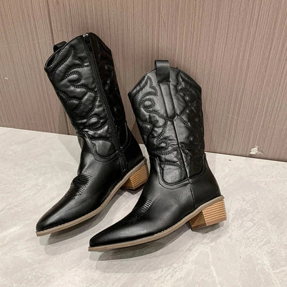Retro Western Stiefel Mittlerer Schaft Neon Spitze