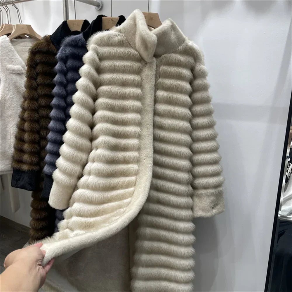 Modischer Mantel Relaxed Fit Stehkragen mit Fellbesatz