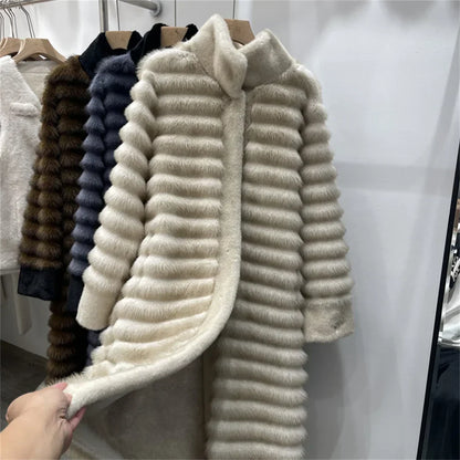 Modischer Mantel Relaxed Fit Stehkragen mit Fellbesatz