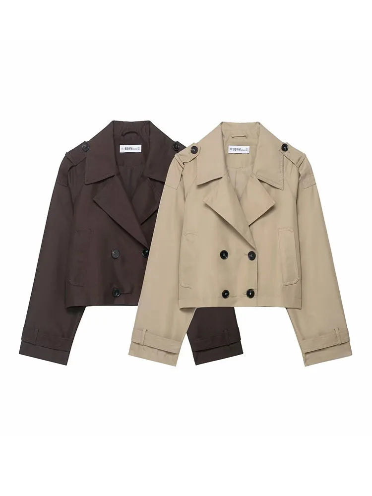 Damen Trenchcoat Klassisch mit Praktischen Taschen - IdealeKleiden