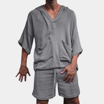 Lockere Herren-Shorts-Hoodie-Set Boho Style