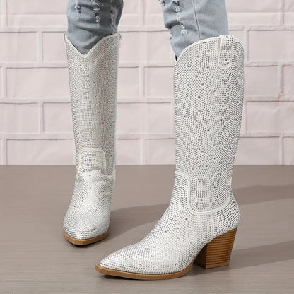 Glitzernde Damenstiefel Western Look